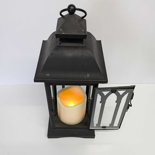 12.25" Black Lantern with 3" x 3" LED Candle - JSQ Mercantile