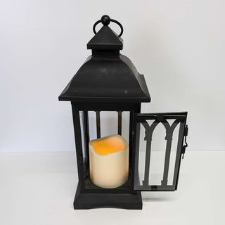 12.25" Black Lantern with 3" x 3" LED Candle - JSQ Mercantile