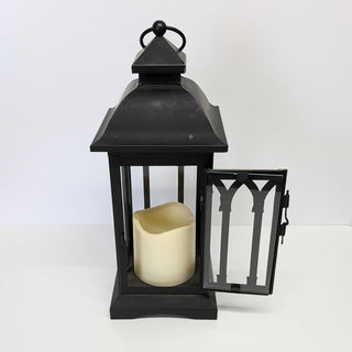 12.25" Black Lantern with 3" x 3" LED Candle - JSQ Mercantile