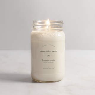 16oz Vanilla Spice Latte Soy Wax Mason Jar Candle by Antique Candle Co. – cozy fall fragrance with cinnamon, nutmeg, ginger, espresso, and vanilla | JSQ Mercantile – Women’s Boutique & Gift Shop in La Grange, IL