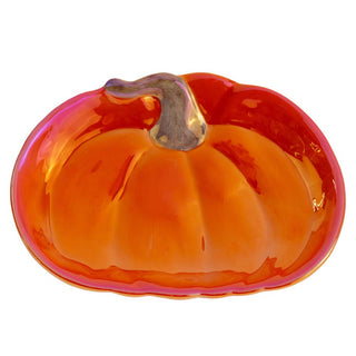 7.75" Long Lustrous Orange Pumpkin Ceramic Plate Fall Décor - JSQ Mercantile