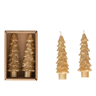 Gold 5"H Unscented Tree Shaped Taper Candles in Box