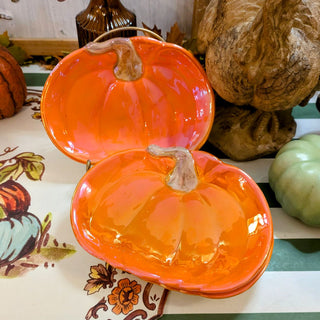 7.75-inch lustrous orange pumpkin ceramic plate – fall and Halloween serving dish, JSQ Mercantile women’s boutique and gift shop in La Grange, IL
