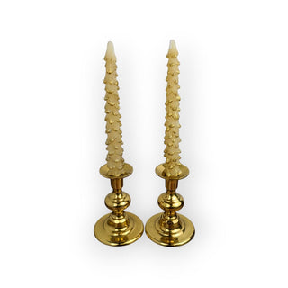 10" Tall Ivory Tree Shaped Tapered Candles with Gold Tips | Unscented | Paraffin Wax - JSQ Mercantile