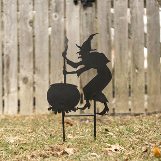 Enchanting Metal Witch Stirring Her Cauldron Silhouette - Stake