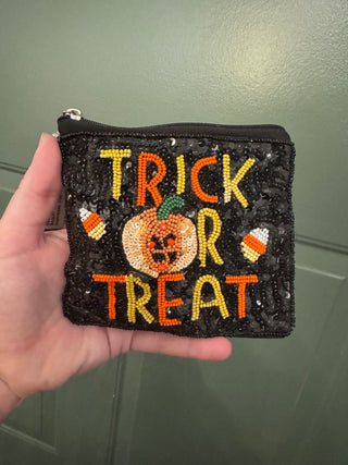 Seed Beaded And Sequin 'Trick Or Treat' Halloween Credit Card or Coin Purse