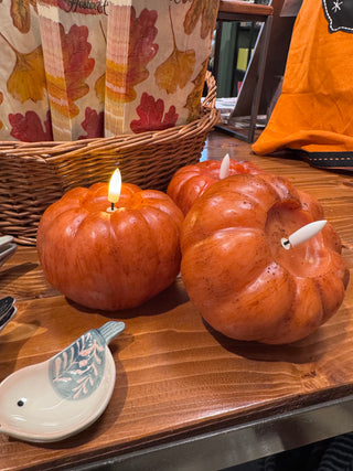 3.5" Orange Pumpkin Candle – Flameless 3D Flame, 6 Hour Timer
