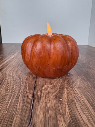 3.5" Orange Pumpkin Candle – Flameless 3D Flame, 6 Hour Timer