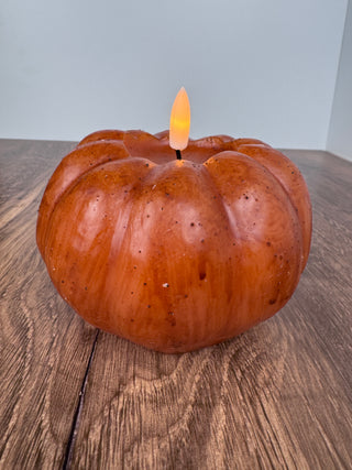 3.5" Orange Pumpkin Candle – Flameless 3D Flame, 6 Hour Timer