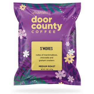 Door County Coffee S'mores package with floral design on a white background