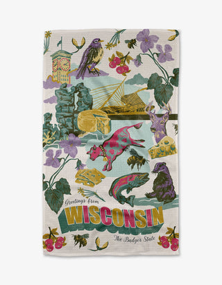 Greetings From Wisconsin Tea Towel - 18" x 30"
