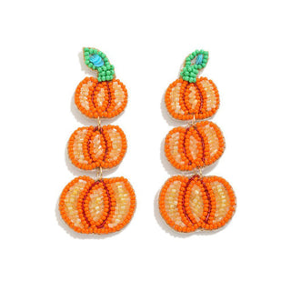 Beaded Pumpkin Drop Earrings – Festive Fall Jewelry with Handcrafted Pumpkin Design – Available at JSQ Mercantile, La Grange, IL