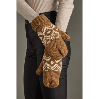 Fleece Lined Cable Knit Mittens - Brown Speckled