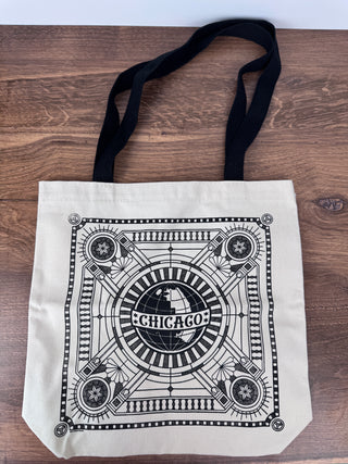 Chicago Schlitz Globe Tote Bag with vintage bar-inspired design printed in black on natural cotton canvas | JSQ Mercantile – Women’s Boutique & Gift Shop in La Grange, IL