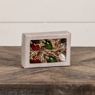 Set of 6 Green, Red & White Glass Bulb Ornaments