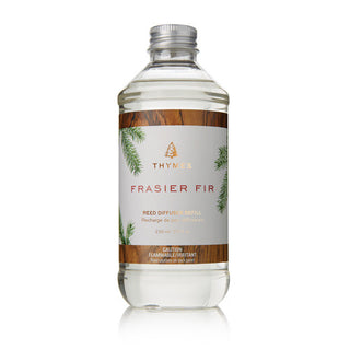 Thymes Frasier Fir Diffuser Oil Refill bottle with evergreen design — JSQ Mercantile Women’s & Gift Boutique, La Grange IL