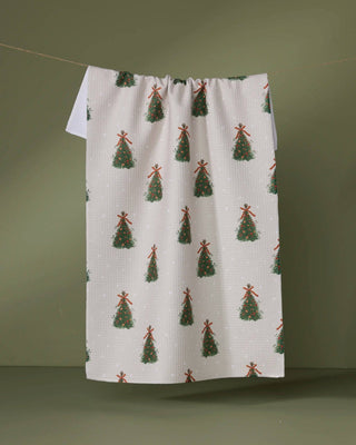 Arbolitos Tea Towel with festive holiday print by Geometry | JSQ Mercantile – Women’s Boutique & Gift Shop in La Grange, IL