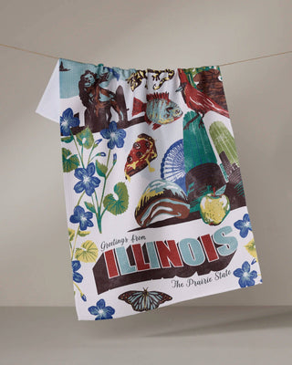 Greetings From Illinois Kitchen Tea Towel with vintage postcard design | JSQ Mercantile – Women’s Boutique & Gift Shop in La Grange, IL