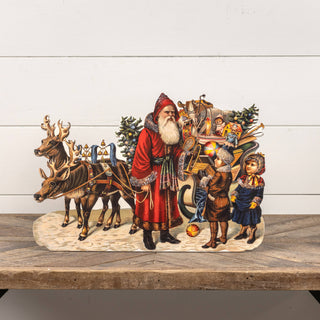 Vintage-inspired 20-inch Santa with toy-filled sleigh paperboard dummy board on white background – JSQ Mercantile, Women’s Boutique & Gift Shop in La Grange, IL