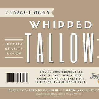 Vanilla Whipped Tallow, All Natural Grass Fed Beef Tallow Moisturizer: 9oz - JSQ Mercantile
