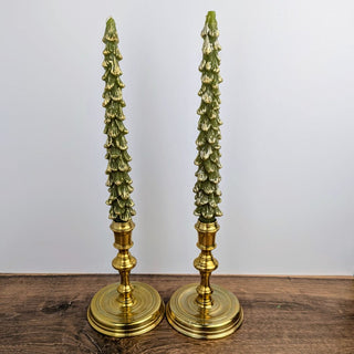 10" Tall Green Tree Shaped Tapered Candles with Gold Tips | Unscented | Paraffin Wax - JSQ Mercantile