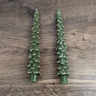 10" Tall Green Tree Shaped Tapered Candles with Gold Tips | Unscented | Paraffin Wax - JSQ Mercantile
