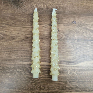 10" Tall Green Tree Shaped Tapered Candles with Gold Tips | Unscented | Paraffin Wax - JSQ Mercantile