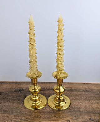 10" Tall Green Tree Shaped Tapered Candles with Gold Tips | Unscented | Paraffin Wax - JSQ Mercantile