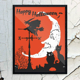 11'' x 14'' Happy Halloween Witch & Moon Print - JSQ Mercantile