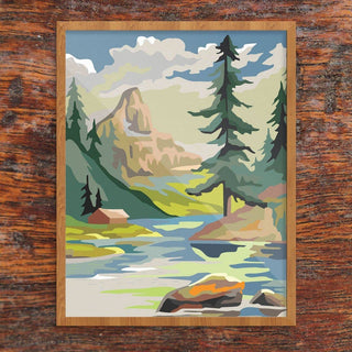 11'' x 14'' Paint By Number Style Mountain Cabin & Lake Prin - JSQ Mercantile