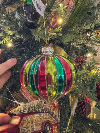 5” Onion Shaped Red & Green Glass Ornament