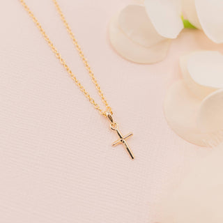 Children's 14K Gold-Plated Cross Necklace Baptism, Communion
