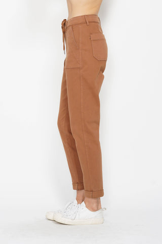Judy Blue Burnt Orange High-Waisted Garment-Dyed Cuffed Joggers