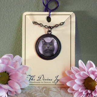 Russian Blue Cat Pendant Necklace - JSQ Mercantile
