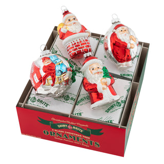 Shiny Bright Holiday Splendor Set of 4 3.25" Santa Figures Glass Ornaments - JSQ Mercantile