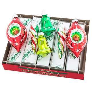 Shiny Bright Holiday Splendor Set of 6 4" Mixed Shapes Glass Ornaments