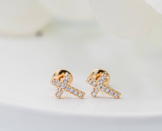 14K Gold-Plated Cross CZ Earrings Baptism or Communion Gift
