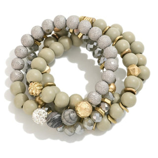 Beaded Stretch Bracelets Featuring Stone, Wood and Glitter Beads