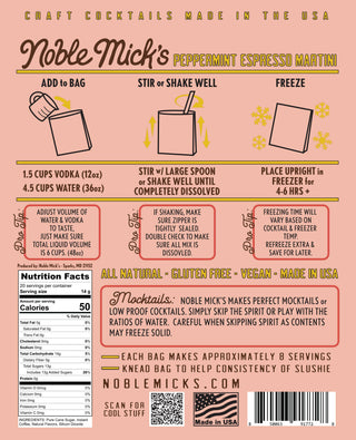 Peppermint Espresso Martini Frozen Cocktail Mix – 10oz Bag by Noble Micks
