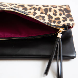 Fold Over Leopard Print Clutch