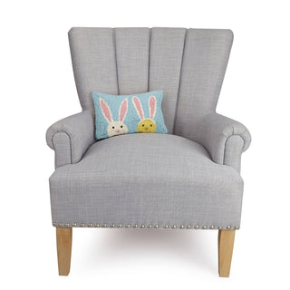 Cute Easter Pillow | Bunny & Chick Hook Wool Lumbar Pillow with Velvet Backing - JSQ Mercantile