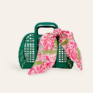 Holiday Dark Green So-Jelly Basket - Jolly Sprig Pink