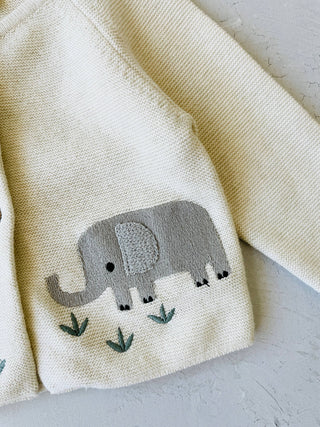 Animal Safari Embroidered Baby Cardigan Sweater Made from Organic Cotton - JSQ Mercantile