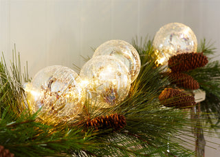 3.5" Ball Ornaments w/LED Light String 4.5'L Glass w/ 6 hour timer - JSQ Mercantile