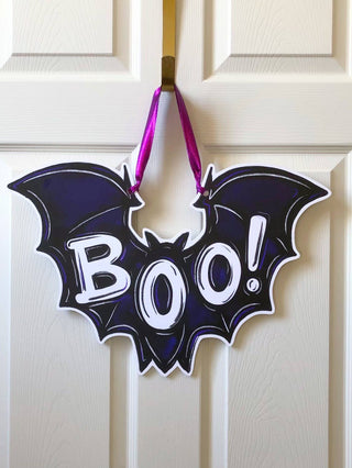 Boo! Bat Halloween Door Hanger Spooky Fall Outdoor Decor - JSQ Mercantile