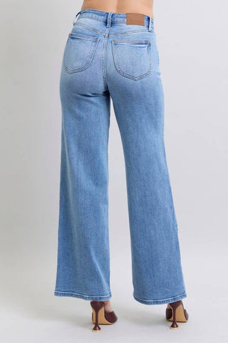 Judy Blue High-Waisted Vintage Wash Retro Wide Leg Jeans