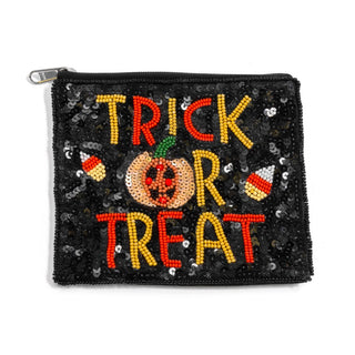 Seed Beaded And Sequin 'Trick Or Treat' Halloween Credit Card or Coin Purse