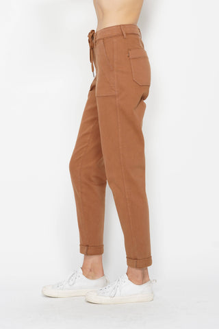 Judy Blue Burnt Orange High-Waisted Garment-Dyed Cuffed Joggers