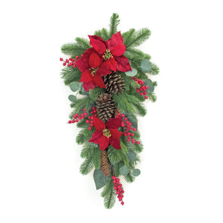 Poinsettia & Pine Swag 34”H Polyester/PVC - JSQ Mercantile