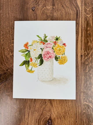 8x10 watercolor art print of a floral bouquet in a hobnail vase – botanical wall art by Emily Lex available at JSQ Mercantile women’s boutique and gift shop in La Grange, IL